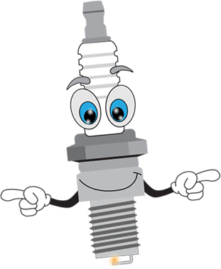 Eine Zündkerze als Comicfigur. 