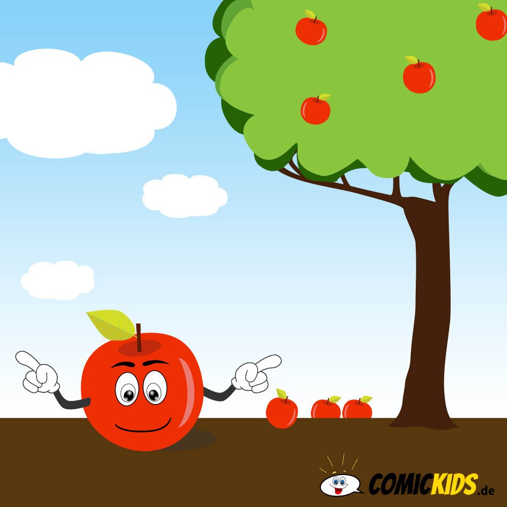 Ein Apfel als Comicfigur