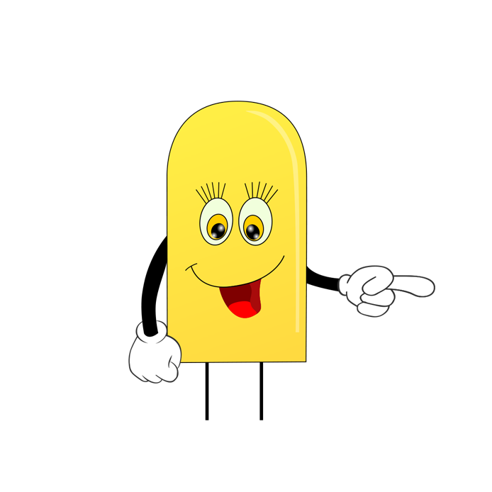 Mrs LED als Comicfigur in Gelb. 