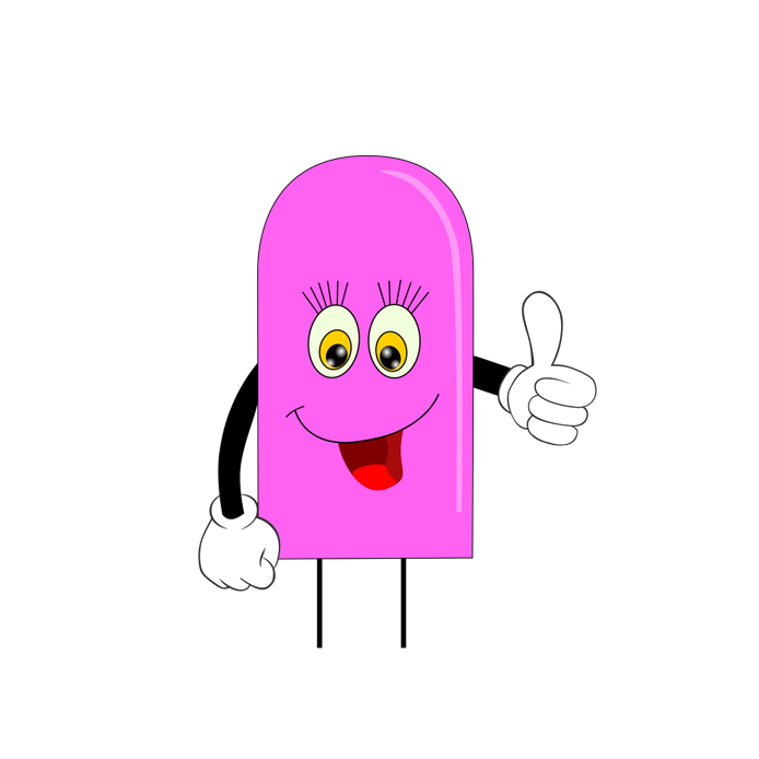 Mrs LED als Comicfigur in Pink.