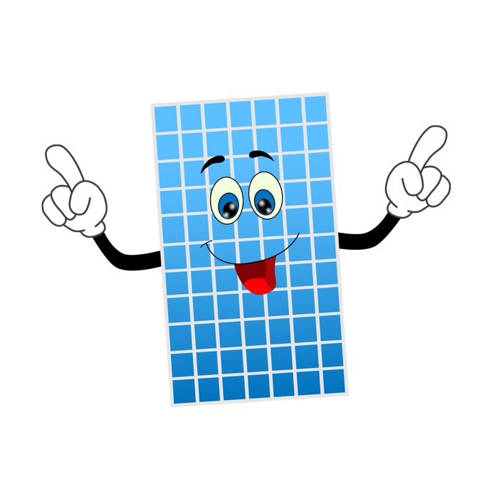 Eine Solarzelle als Comicfigur