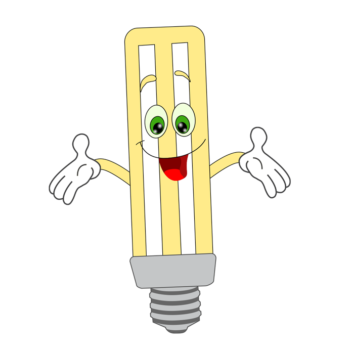Eine Sparlampe als Comicfigur
