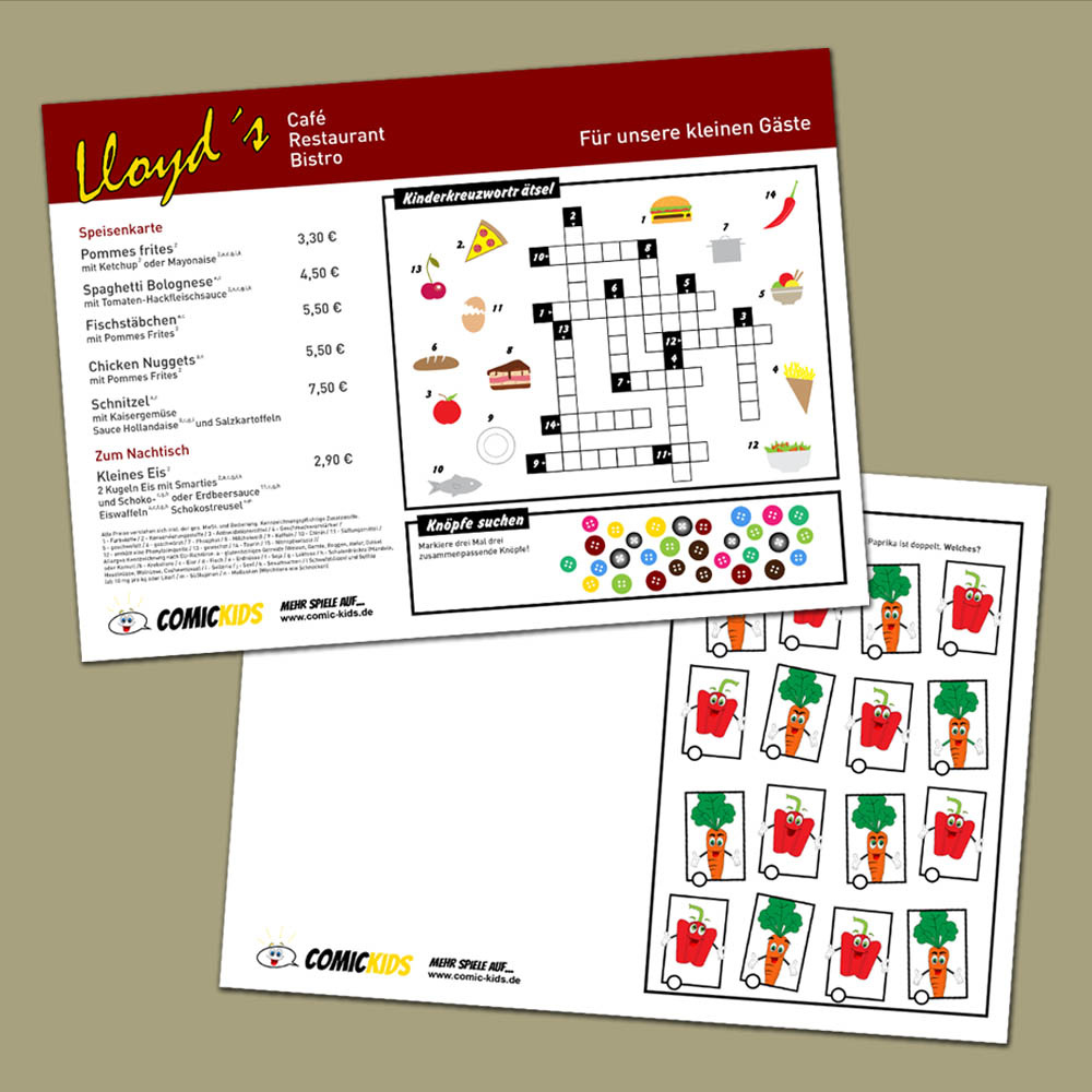 Spiele auf der Kinderspeisenkarte