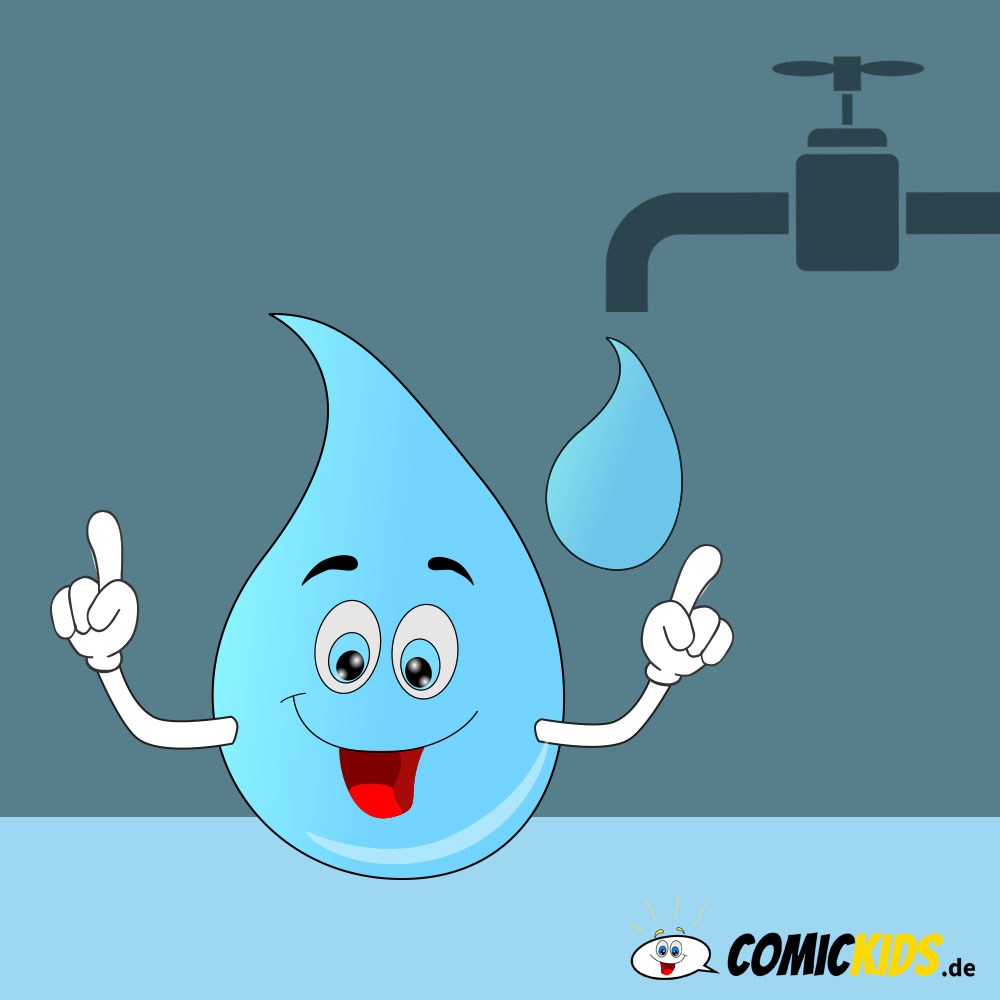 Ein Wassertropfen als Comicfigur